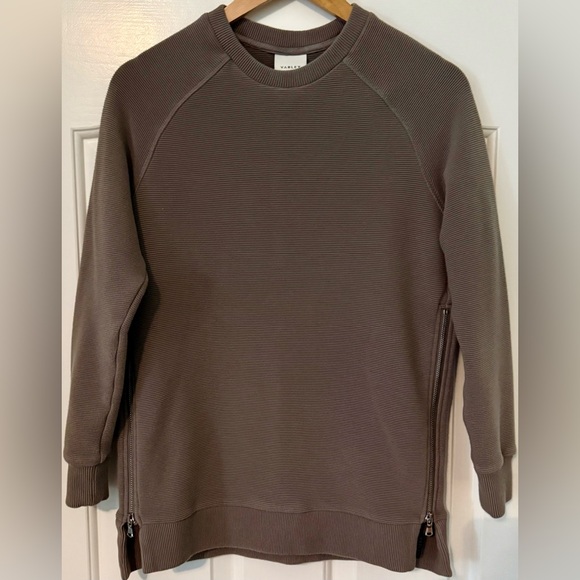 Varley Women’s Vine Side Zip Sweatshirt XS Taupe Brown Ribbed Pullover - Picture 1 of 10